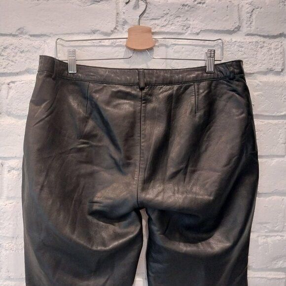 Hugo Buscati 100% Authentic Leather Pants Women 16 TALL Black Straight Unhemmed - Picture 4 of 11